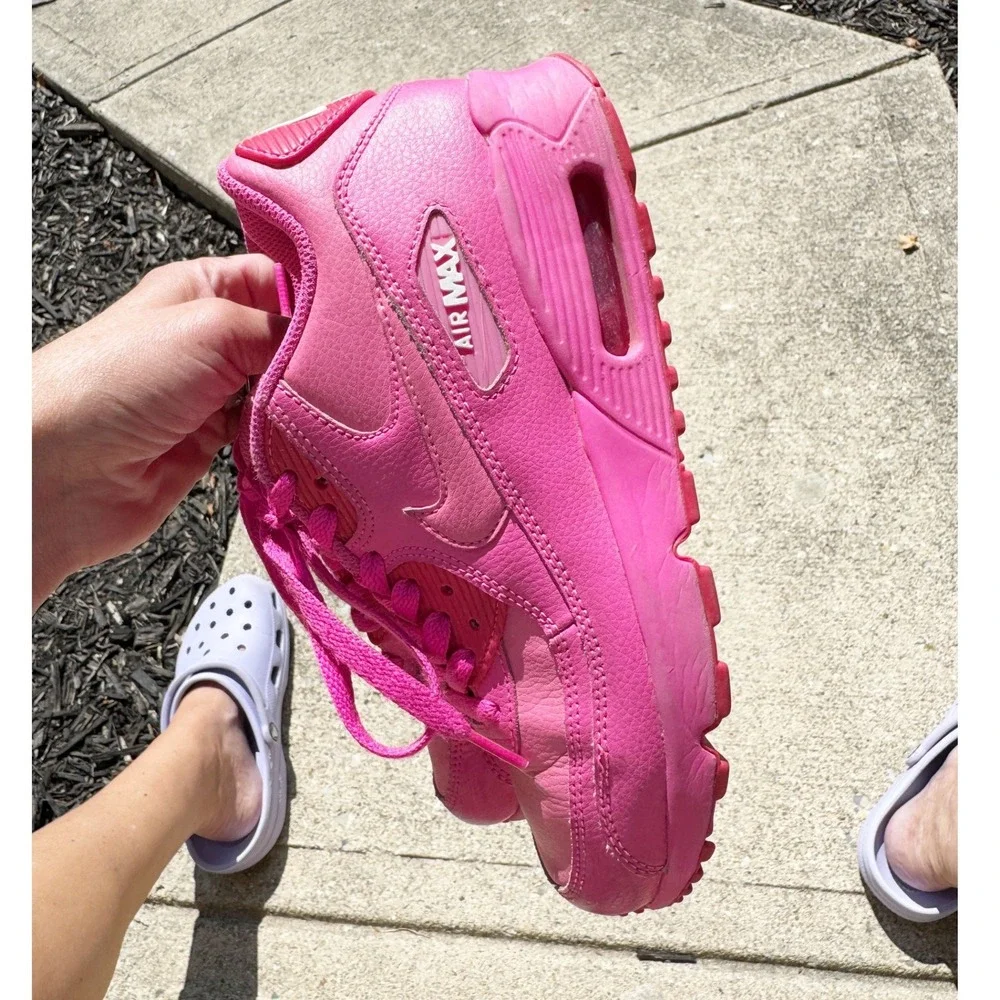 Nike Air Max 90 LTR Big Kids Pink Leather Sneakers 833376-603 Size 5Y